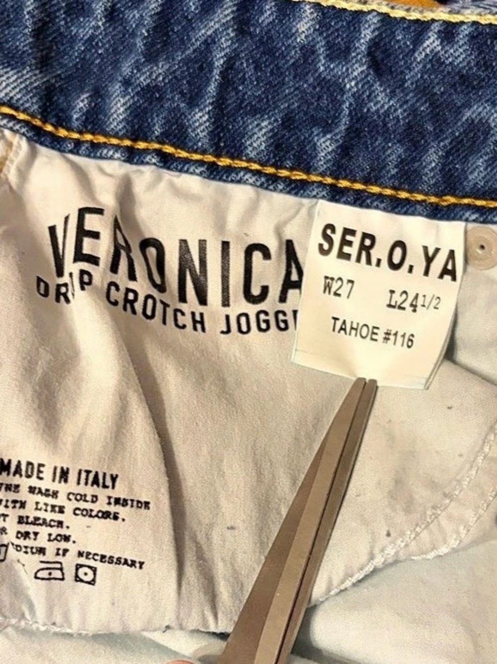 SER.O.YA Veronica Drop Crotch Denim Joggers Size 27 Like New Made in Italy - Picture 4 of 4